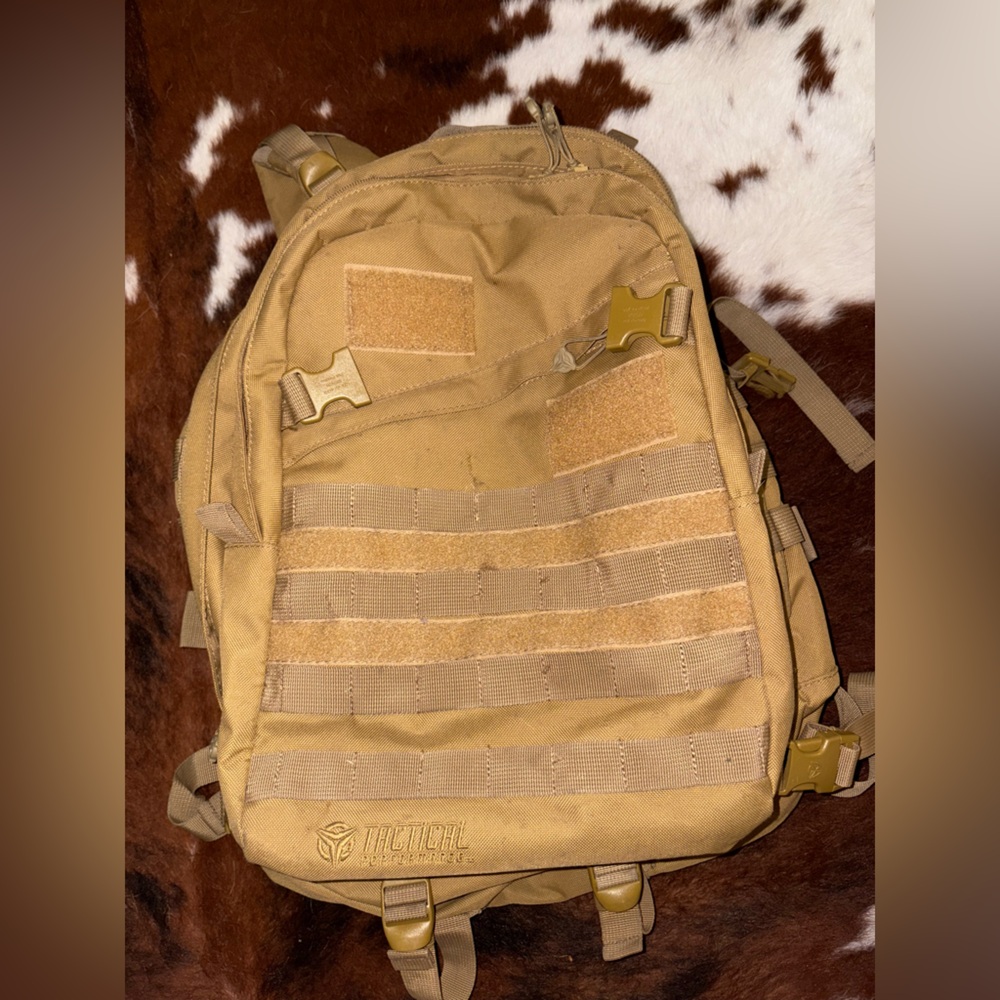 Tan Tactical Backpack with MOLLE System and Modular Design